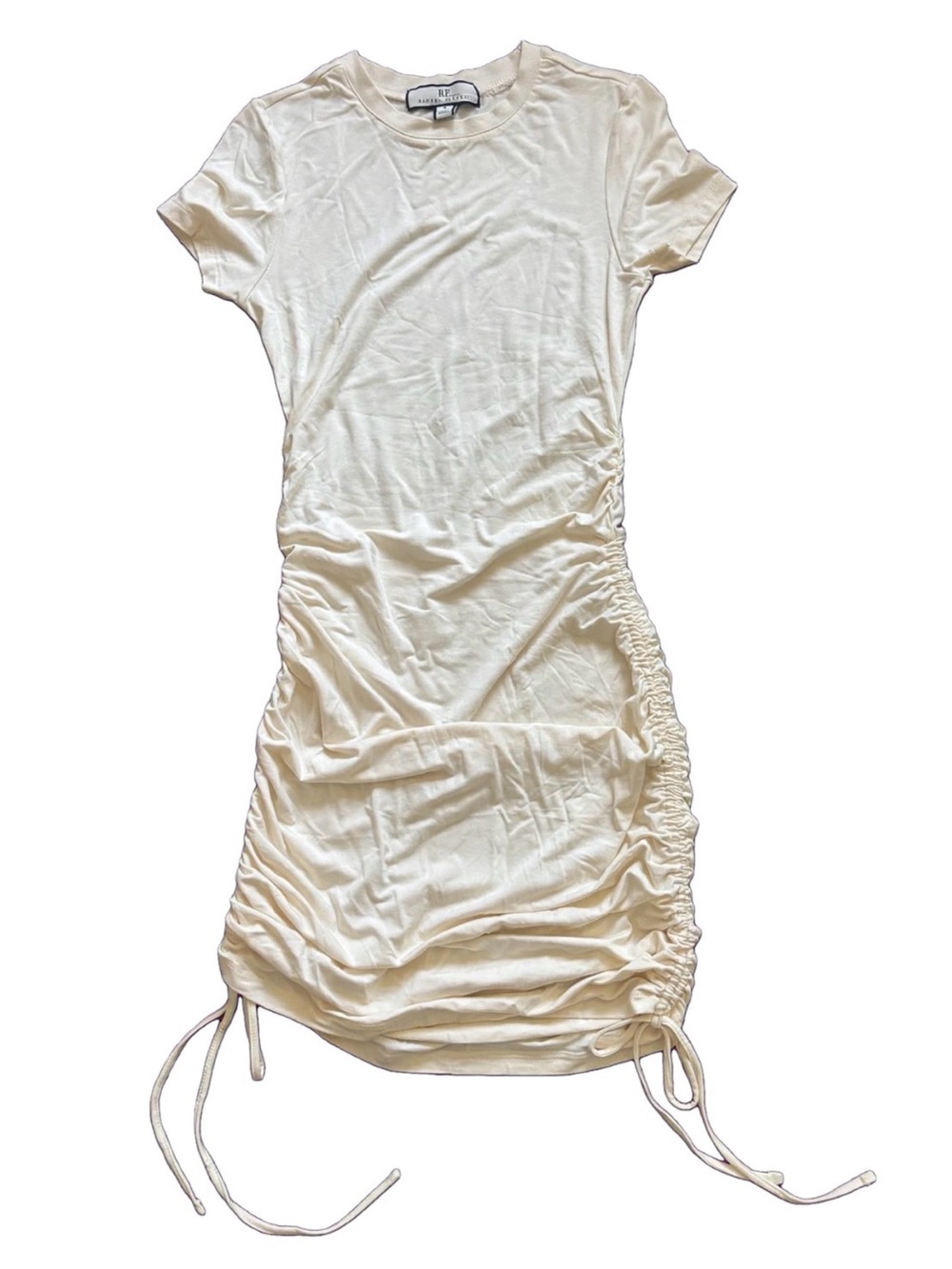 RP Rachel Parcell Cream Ivory Ruched Drawstring Bodycon T-Shirt Mini Dress Small